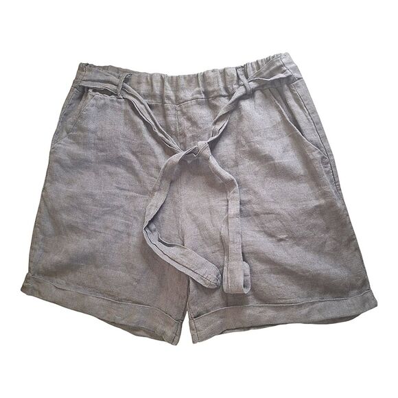 TINA STEPHENS Made In Italy Linen Shorts Pull On Pockets Loose Modest Gray 6-8 - Picture 2 of 9